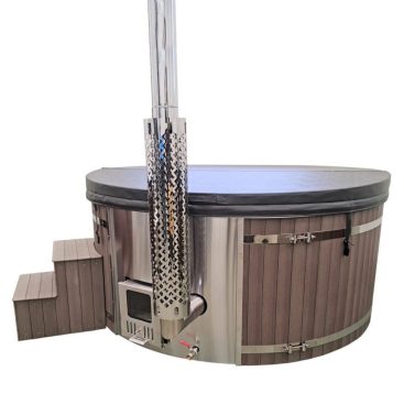 Image Bain nordique avec poêle inox et finition moderne pour spa extérieur