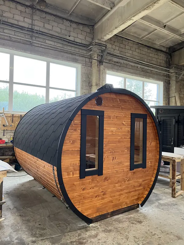Sauna tonneau 3 m en acrylique avec cadre noir