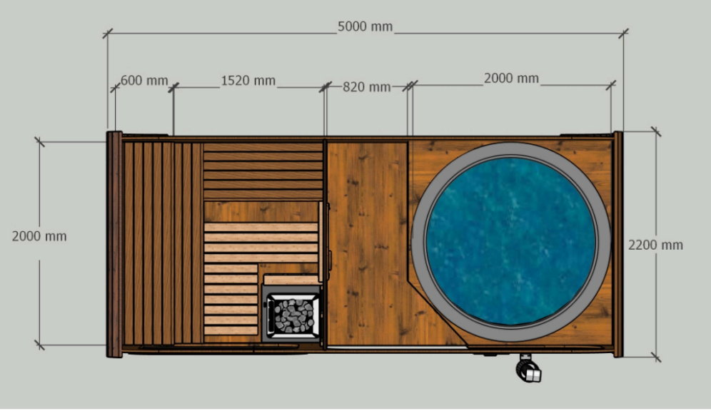Plan damenagement vue de dessus – Sauna LUX Combo 2 en 1