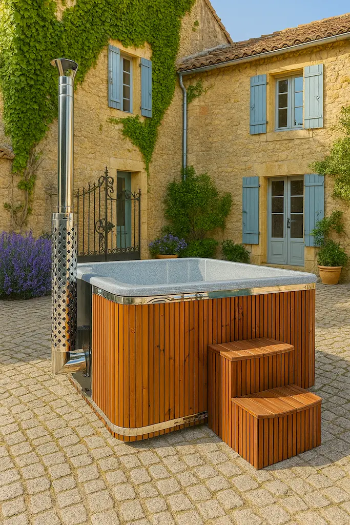 3d bain nordique carre sud france_ Le bain nordique carré 8 à 10 personnes poêle intégré